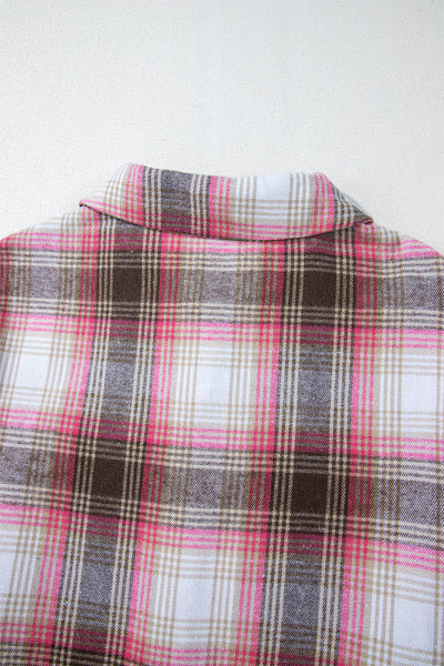 Trendy Women's Pink Plaid Shacket with Flap Pockets - Stylish Layering Top for Casual Chic Outfits