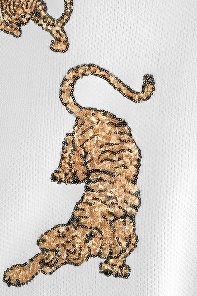 Frayed Sequin Tiger Pattern Knit Jumper
