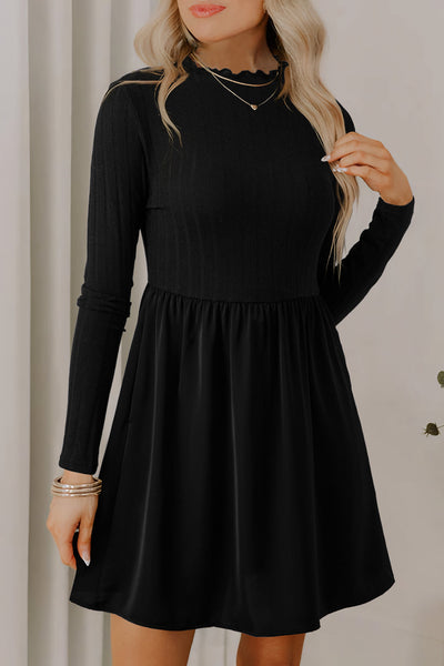 Elegant Black Ribbed Knit Mini Dress for Women Trendy Casual and Evening Style with Flattering Fit