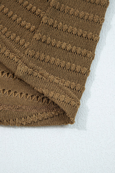 Chic Women's Camel Striped Knit Duster Cardigan with Double Pockets - Effortless Open Front Layer for Stylish Comfort