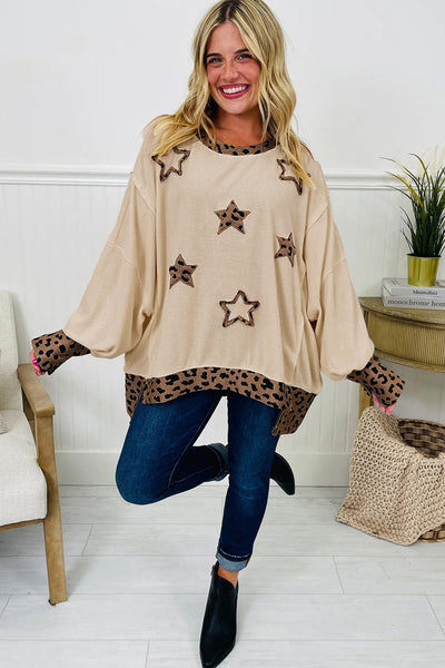 Women's Leopard Print Star Patchwork Oversized Sweatshirt