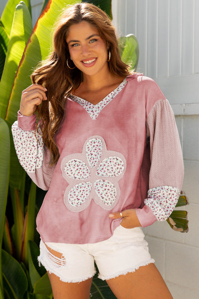 Women's Cozy Floral Patchwork Hoodie - Vibrant Casual Sweatshirt for Springtime Comfort and Everyday Style