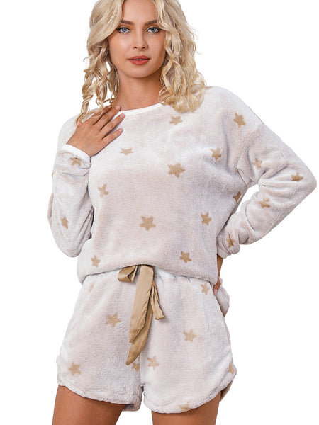 Cozy White Starry Plush Lounge Set for Girls