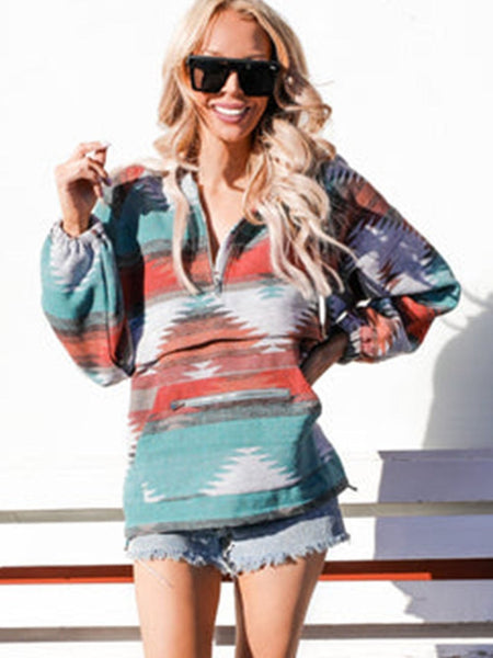 Southwest Print Half-Zip Hoodie