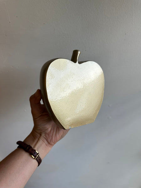 Vintage Heavyweight Gold Ceramic Apple Bookends (Set of 2)