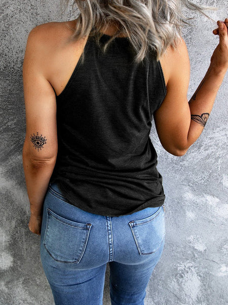 Floral Embroidered Black Tank Top with Sweet Details