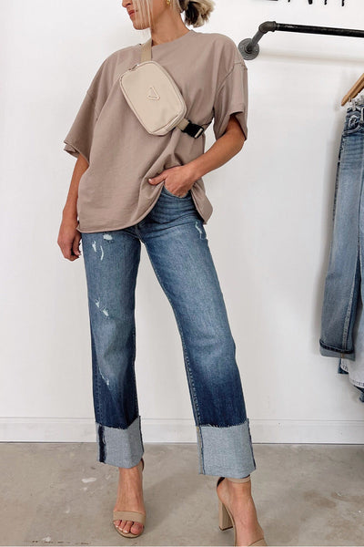 Trendy Women's Blue High-Waisted Distressed Straight Leg Jeans for Effortless Style and All-Day Comfort