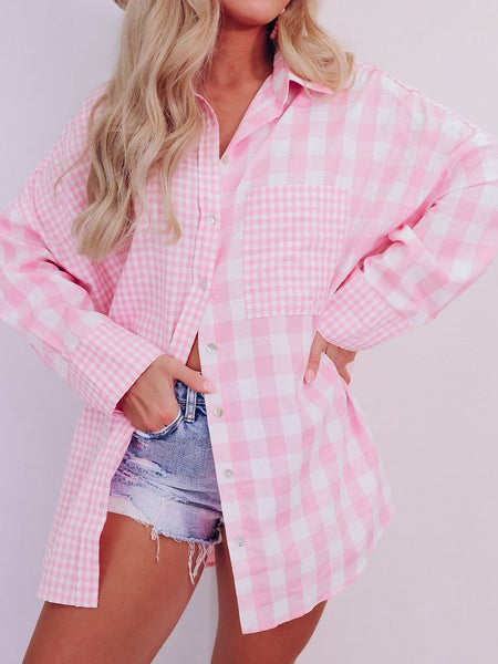 Pink Gingham Oversized Button-Down
