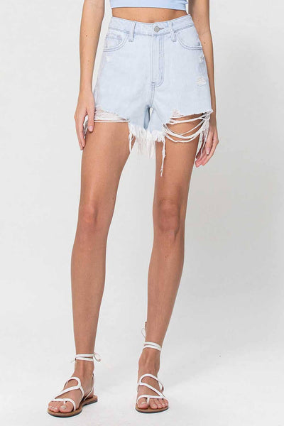 Light Washed High Waisted Mom Shorts