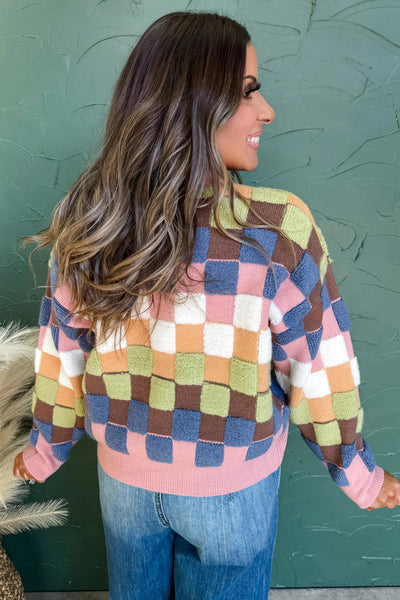 Women's Checkered Cardigan - Cozy Knit Sweater in Trendy Colors for Effortless Layering and Everyday Style
