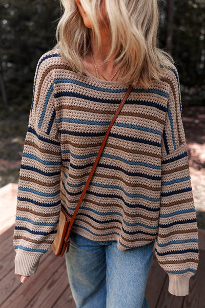 Soft Pastel Striped Knitted Sweater for Women - Cozy Relaxed Fit for Effortless Style and All-Day Comfort