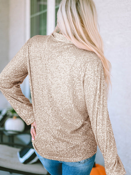 Sequin Embellished V-Neck Short Sleeve Fashion Blouse