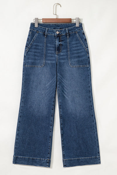 Chic High-Waisted Blue Wide Leg Jeans for Women  Effortless Relaxed Fit for Everyday Style and Comfort