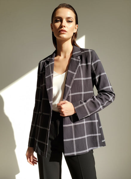 Black & White Windowpane Check Blazer
