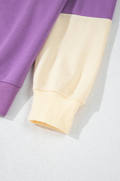 Cozy Women's Meadow Mauve Colorblock Sweatshirt - Stylish Drop Shoulder Design for Everyday Comfort and Casual Wear