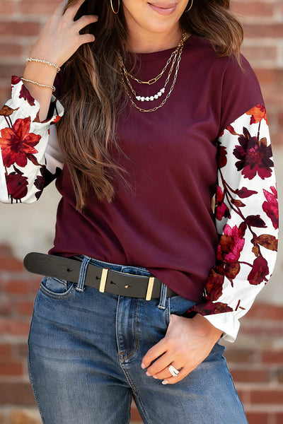 Women's Wild Ginger Floral Sleeve Ribbed Top with Ruffle Cuffs