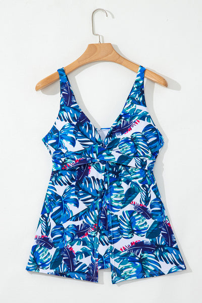 Stylish Women's Green Floral Print Padded V-Neck Tankini Top for Comfortable Beach Days and Chic Swimwear Looks