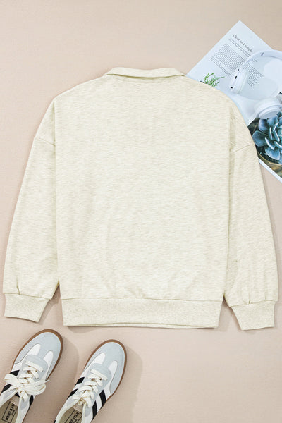 Women's Light Grey Striped Zip Collar Pullover Sweatshirt - Trendy, Comfortable Casual Layering Top for Everyday Wear