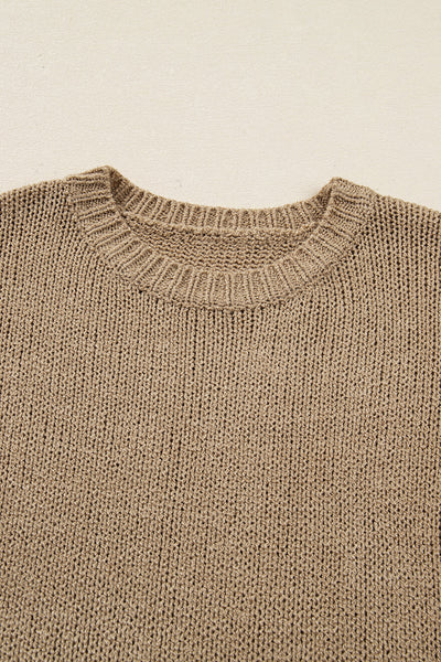 Women's Pale Khaki Oversized Knit Sweater Dress with Exposed Seams