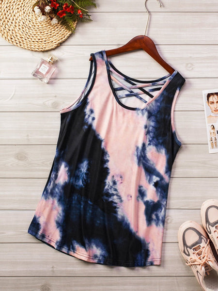 Tie-Dye Crisscross Front Tank Top