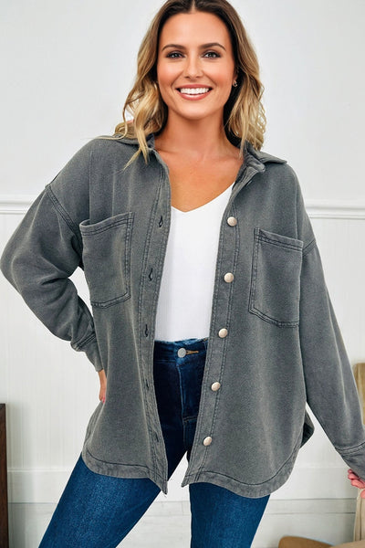 Women's Mineral Wash Cotton-Blend Oversized Shacket