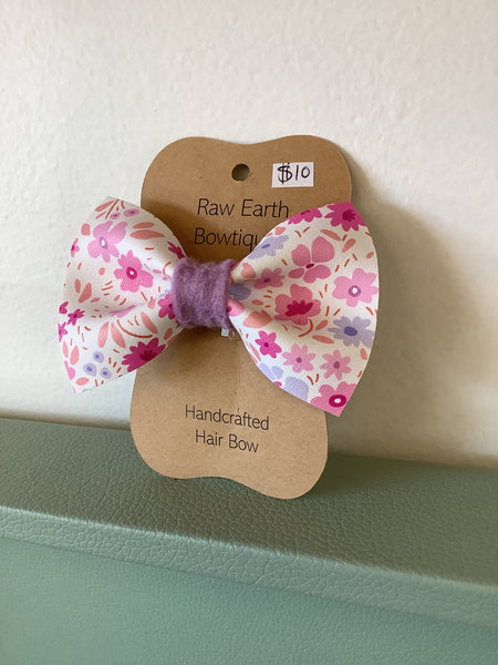 Raw Earth Bowtique Pink/Purple Flower print Hair bow