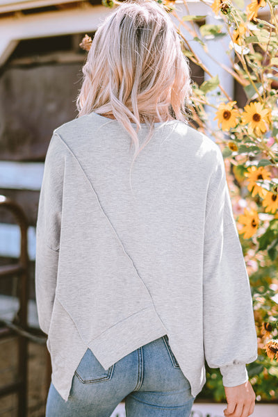Trendy Women's Khaki Colorblock Long Sleeve Top with Irregular Hem for Effortless Casual Everyday Style