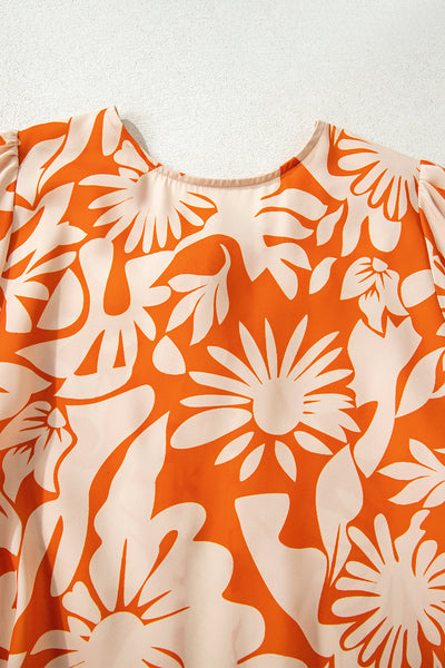 Lightweight Women's Orange Floral Blouse - Stylish Short Sleeve Summer Top with Relaxed Fit for Effortless Comfort