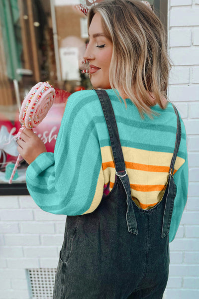 Cozy Women's Yellow Gradient Striped Ribbed Sweater - Loose Fit for Casual Chic Style