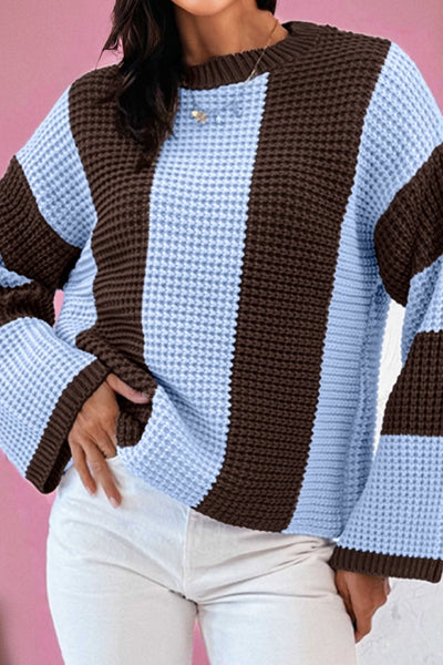 Women's Vertical Stripe Thermal Knit Drop Shoulder Sweater