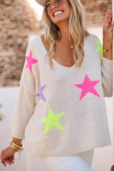 Chic Relaxed Fit White Knit Sweater for Women - Cozy Textured Design for Effortless Style and Comfort