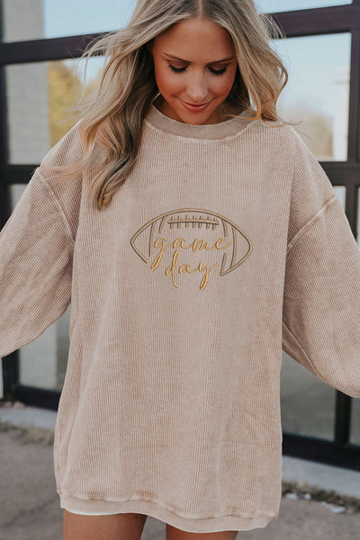 Women's Embroidered Game Day Ribbed Sweatshirt in Apricot