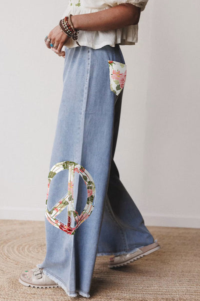Floral Embroidered Wide Leg Jeans for Women - Stylish Casual Denim Pants for Comfort and Trendy Everyday Wear