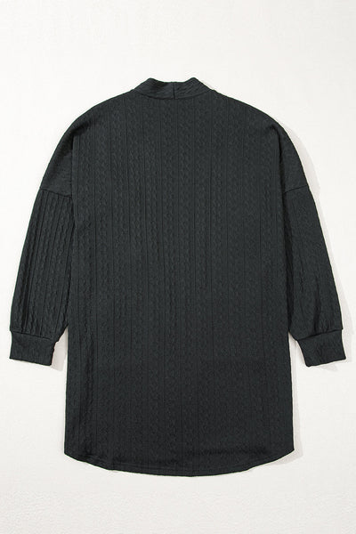 Chic Black Textured Knit Cardigan for Women with Side Pockets and Open Front  Stylish Layering Essential