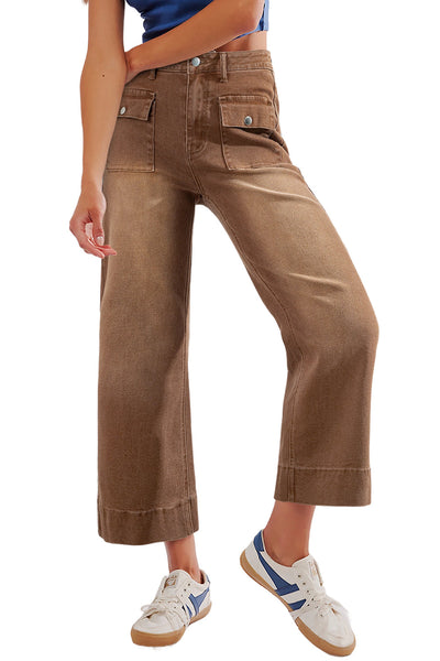 Women's High-Waisted Utility Cropped Jeans in Toasted Almond