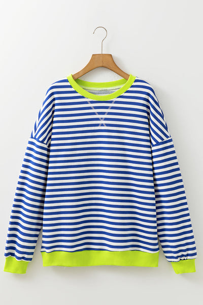 Women's Breton Stripe Cotton Sweatshirt with Neon Trim