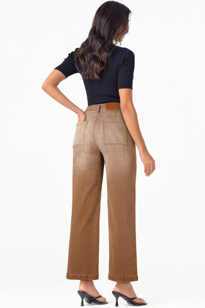 Stylish Brown Minimalist Women's Shift Jeans with Functional Patch Pockets for Effortless Comfort and Versatile Fashion