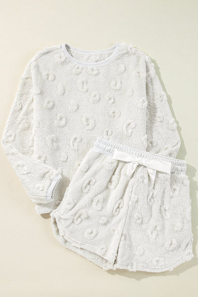 Cozy Light Grey Leopard Print Fleece Lounge Set for Women - Relaxed Fit Two-Piece Outfit for Ultimate Comfort and Style