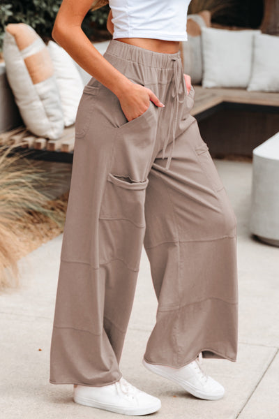 Women's Mineral Wash Cotton Wide-Leg Cargo Pants in Smoke Gray