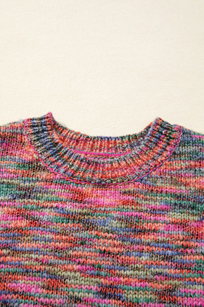 Cozy Women's Purple Space Dye Crew Neck Sweater - Stylish Knitwear for Casual Outings and Everyday Comfort