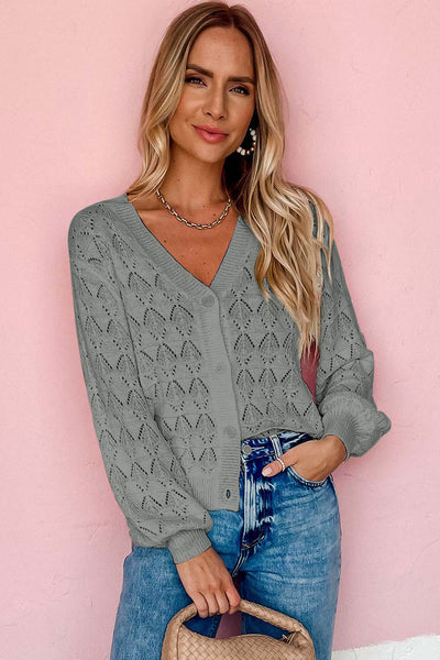 Cozy Women's Gray Crochet Cardigan Sweater - Chic Open Front Knit Layer for Stylish Fall Layering