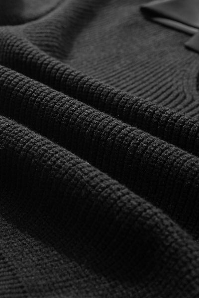 Cozy Women's Black Lantern Sleeve V-Neck Sweater with Knot Back Stylish and Comfortable for Every Occasion