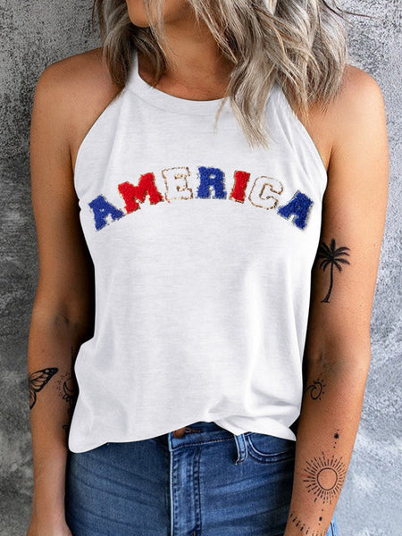 Chenille American Flag Sleeveless Tank Top