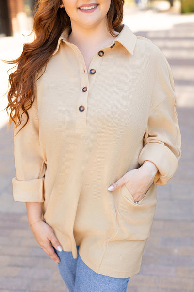 Stylish Plus Size Women's Casual Cotton Henley Top - Comfortable Fit with Trendy Button Accents