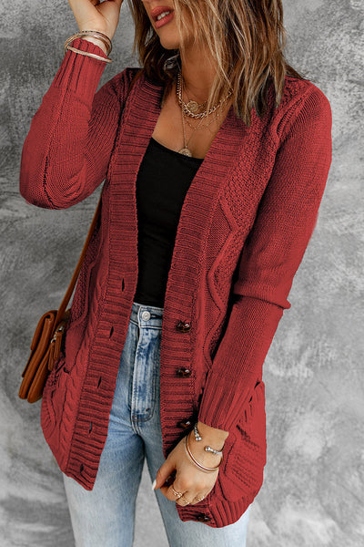 Cozy Burgundy Women's Cardigan with Button Closure and Front Pockets - Stylish Everyday Layer for Effortless Chic