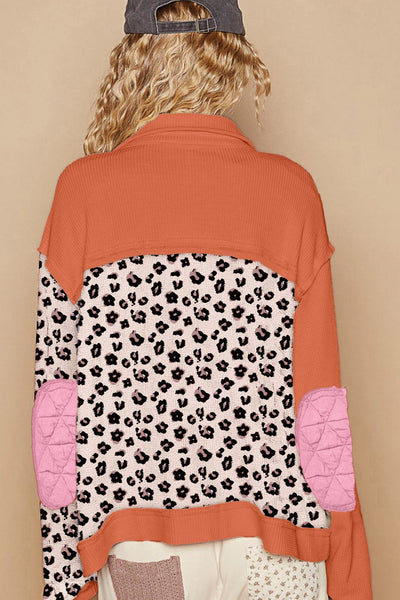 Trendy Women's Pink Leopard Print Quilted Jacket with Button Front - Stylish Waffle Design for Casual Chic Outfits