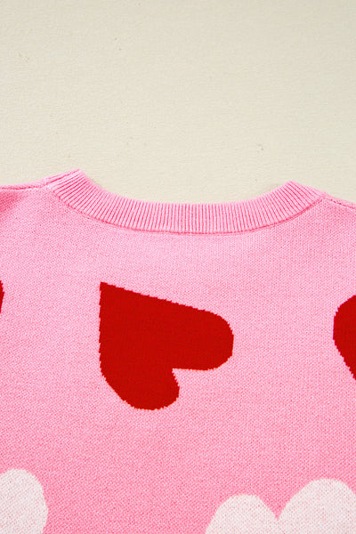 Cozy Women's Pink Heart Sweater with Pearl Embellishments - Cute Valentine's Day Gift in Comfortable Fit