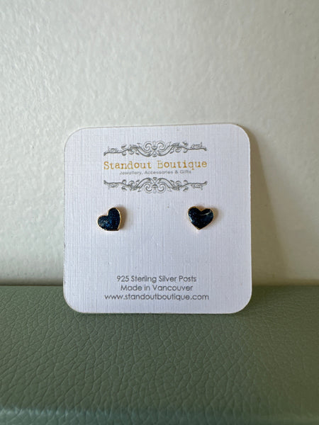 Standout Boutique Navy Heart Gold Stud Earrings