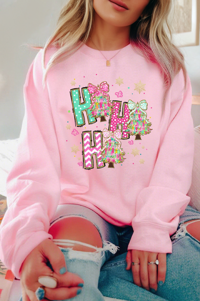 Women's Ho Ho Ho Pastel Christmas Graphic Sweatshirt