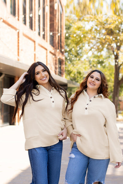 Women's Relaxed Fit Jet Stream Waffle Long Sleeve Collared Top - Versatile Casual Layering Piece for All Seasons